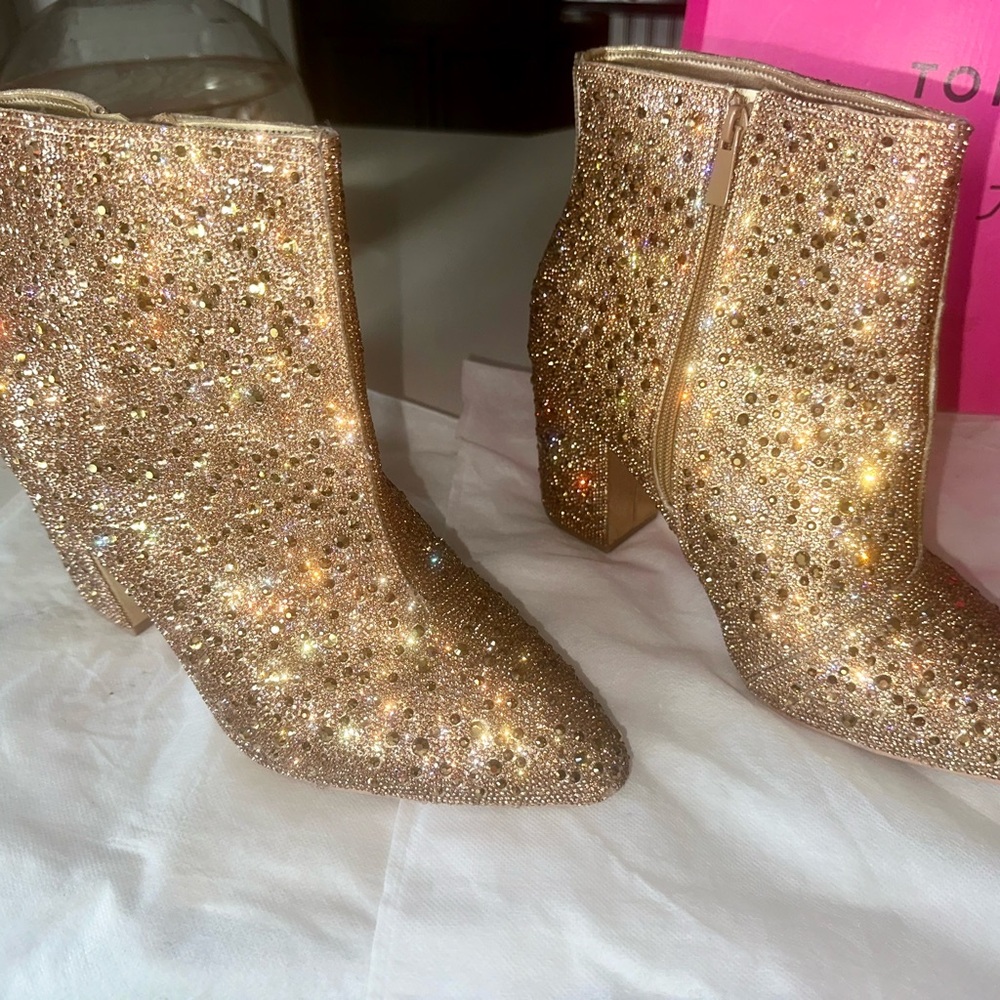 Betsey Johnson Multi-Stone Gold Booties - Size 11